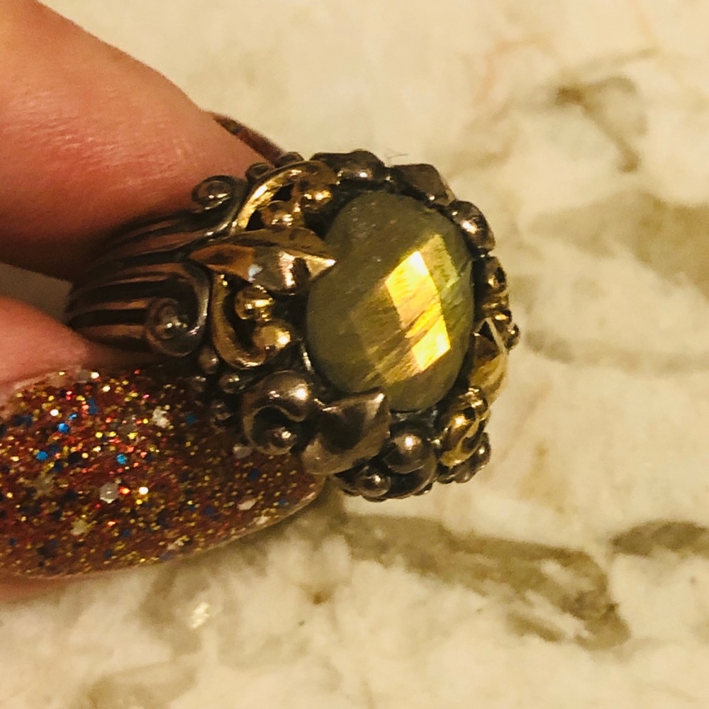 VTG labradorite 14k fleur-de-lis SS ring